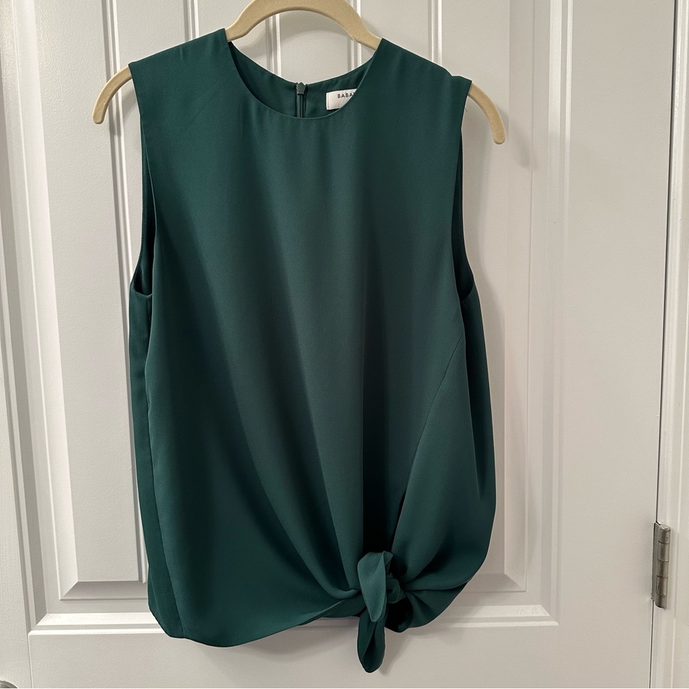 EUC Dark green tie-front tank top from Babaton (Aritzia)